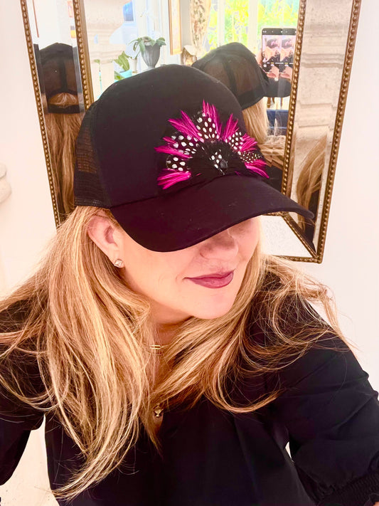 Feather Trucker Hat Western Feather SnapBack Hat Trendy Western Hat