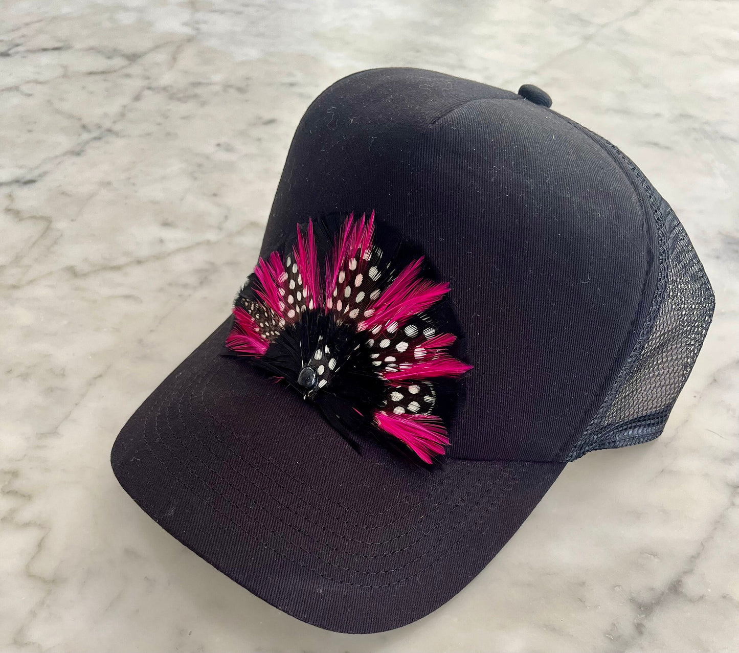 Feather Trucker Hat, Feather Front Trucker Hat. Country Music Hat