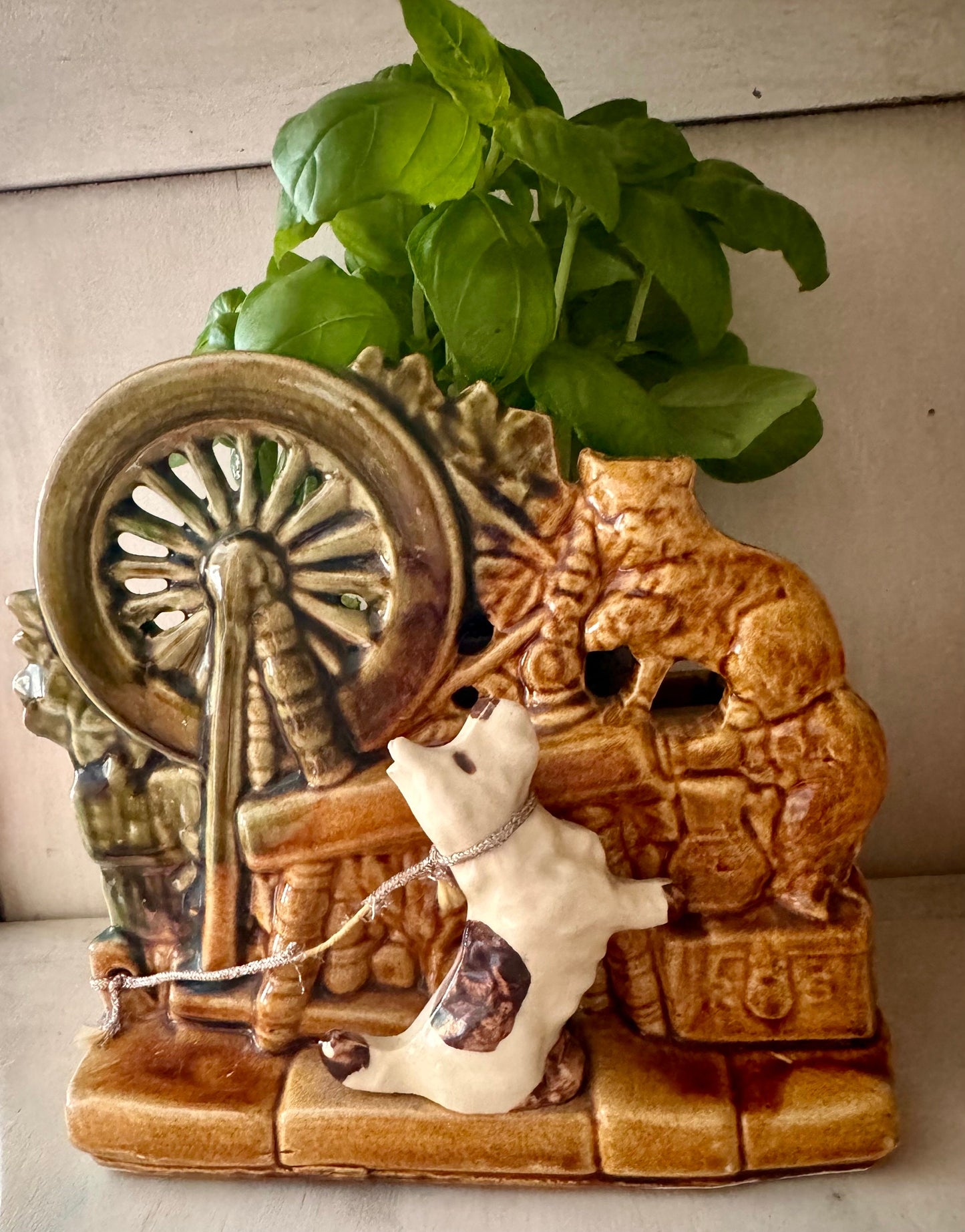 McCoy Water Wheel Scottie Dog and Cat Planter Vintage Planter Gift Gift Planter One of a Kind Succulent Planter