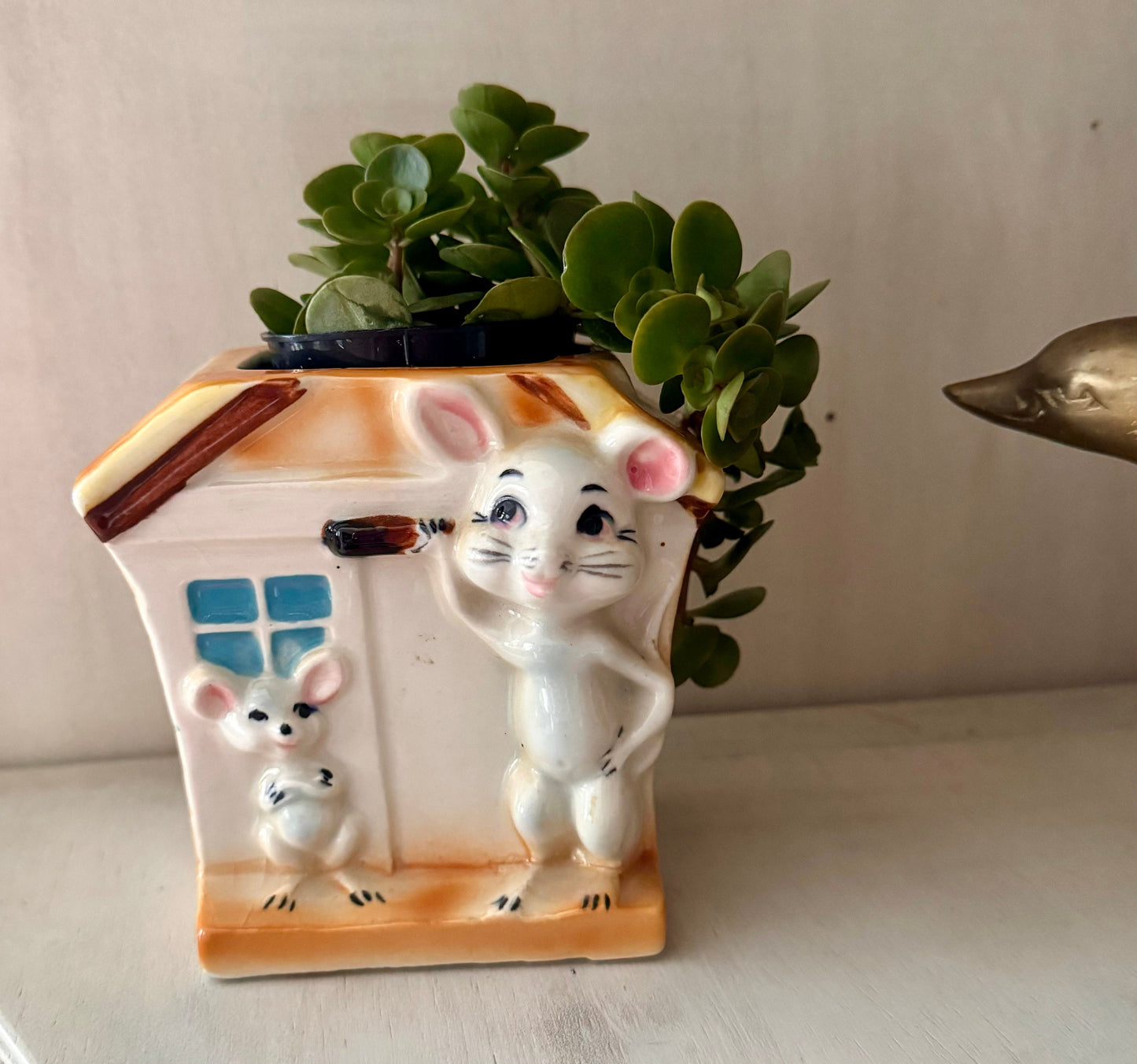 Vintage Planter Mouse House Baby Gift Planter One of a Kind Baby Gift