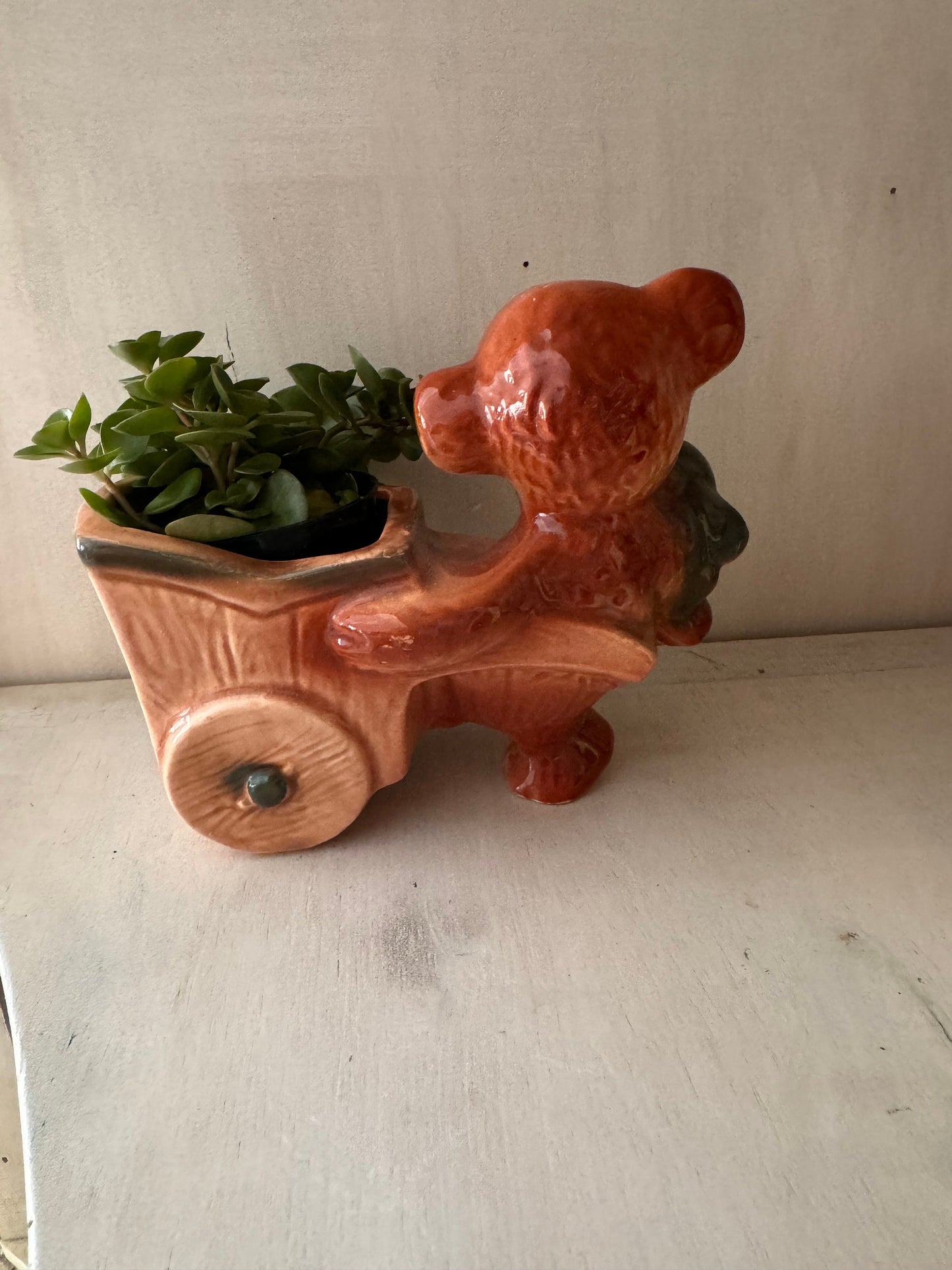 One of a Kind Baby Gift Vintage Bear with Wagon Unique Gift Planter Vintage Gift One of a Kind Gift Succulent Planter Vase