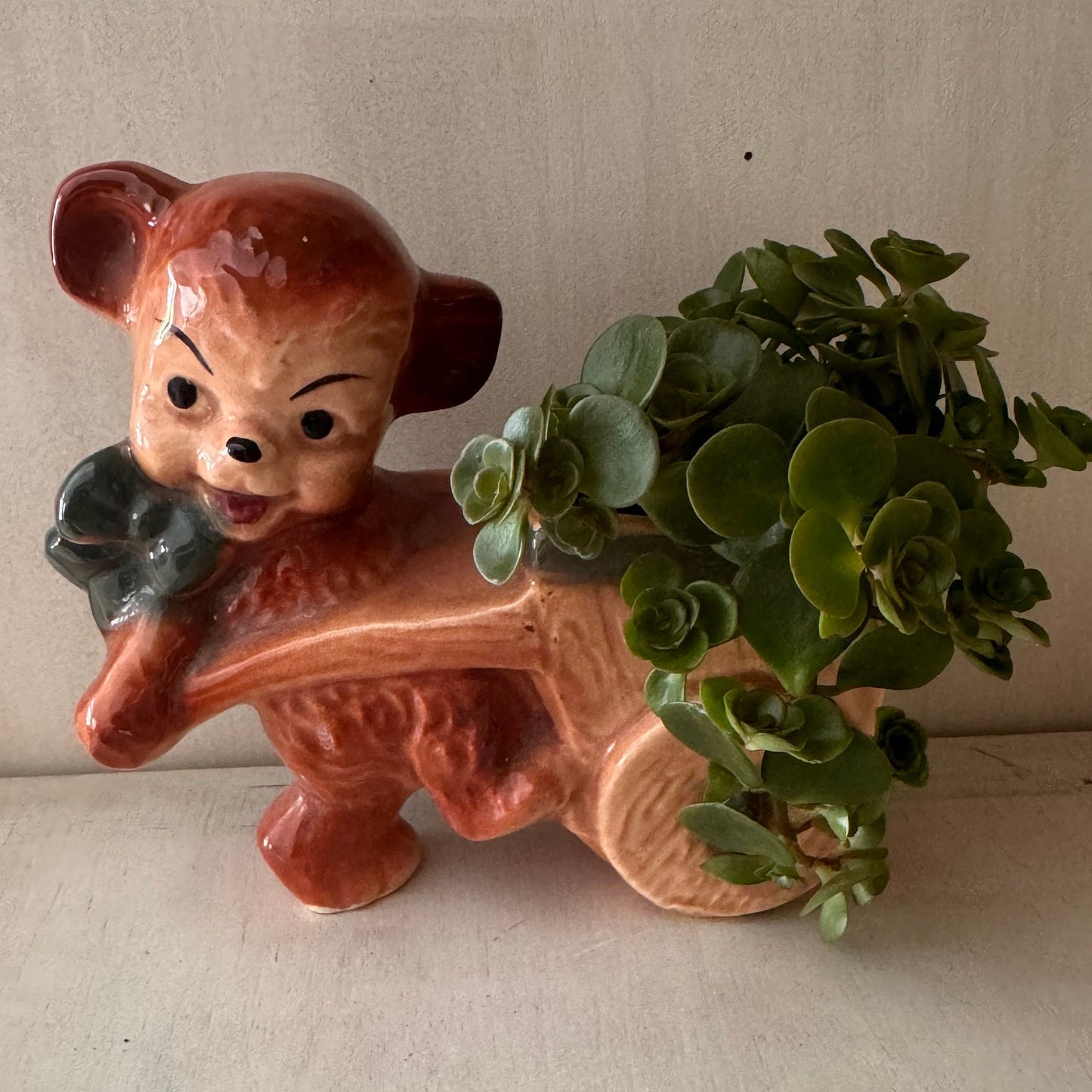 One of a Kind Baby Gift Vintage Bear with Wagon Unique Gift Planter Vintage Gift One of a Kind Gift Succulent Planter Vase