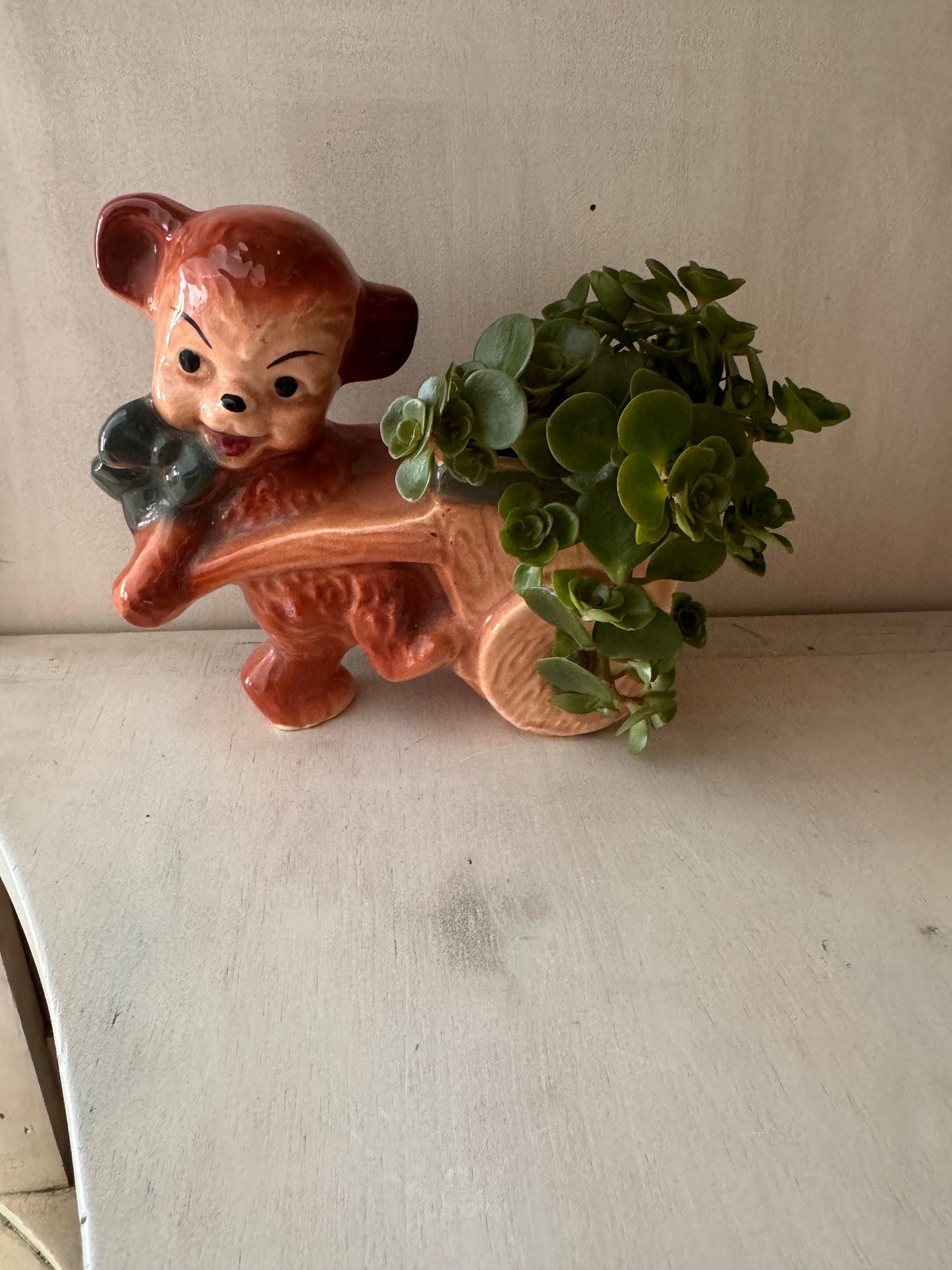 One of a Kind Baby Gift Vintage Bear with Wagon Unique Gift Planter Vintage Gift One of a Kind Gift Succulent Planter Vase