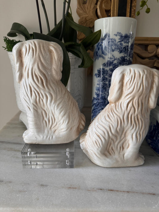 Staffordshire Dogs Pair Hand Painted Vintage Chinoserie Decorative Dogs RARE