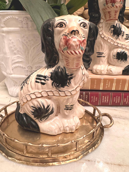 Staffordshire Dogs Pair Hand with Flowers Painted Unique Vintage Chinoserie Decorative Dogs RARE