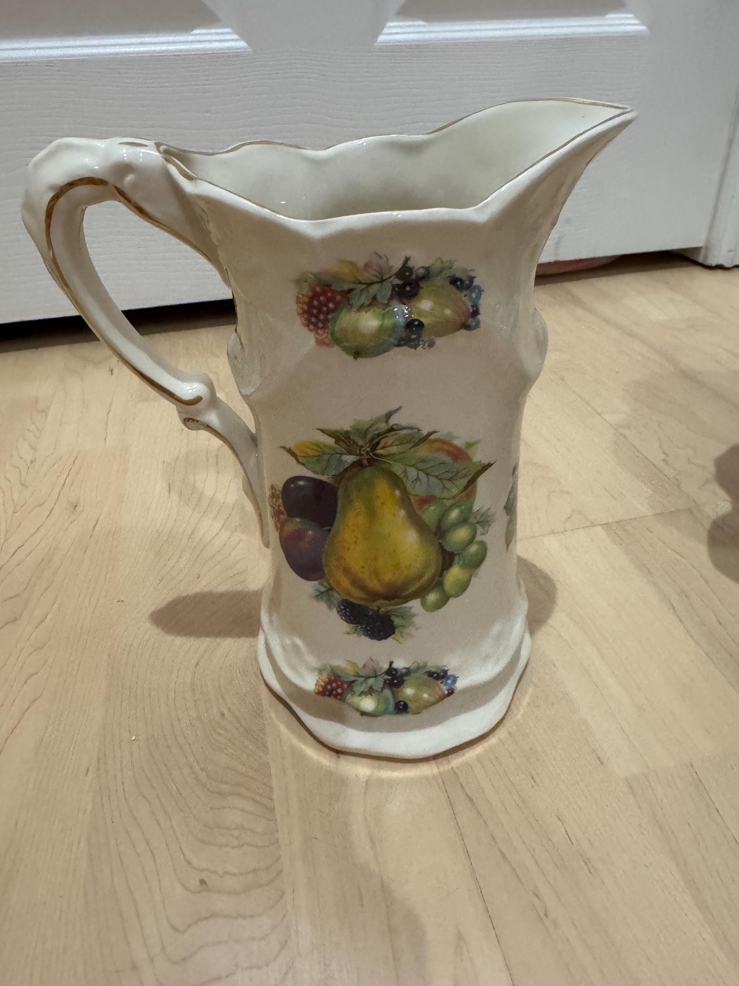 ironstone staffordshire pitcher vase floral design 14k edges