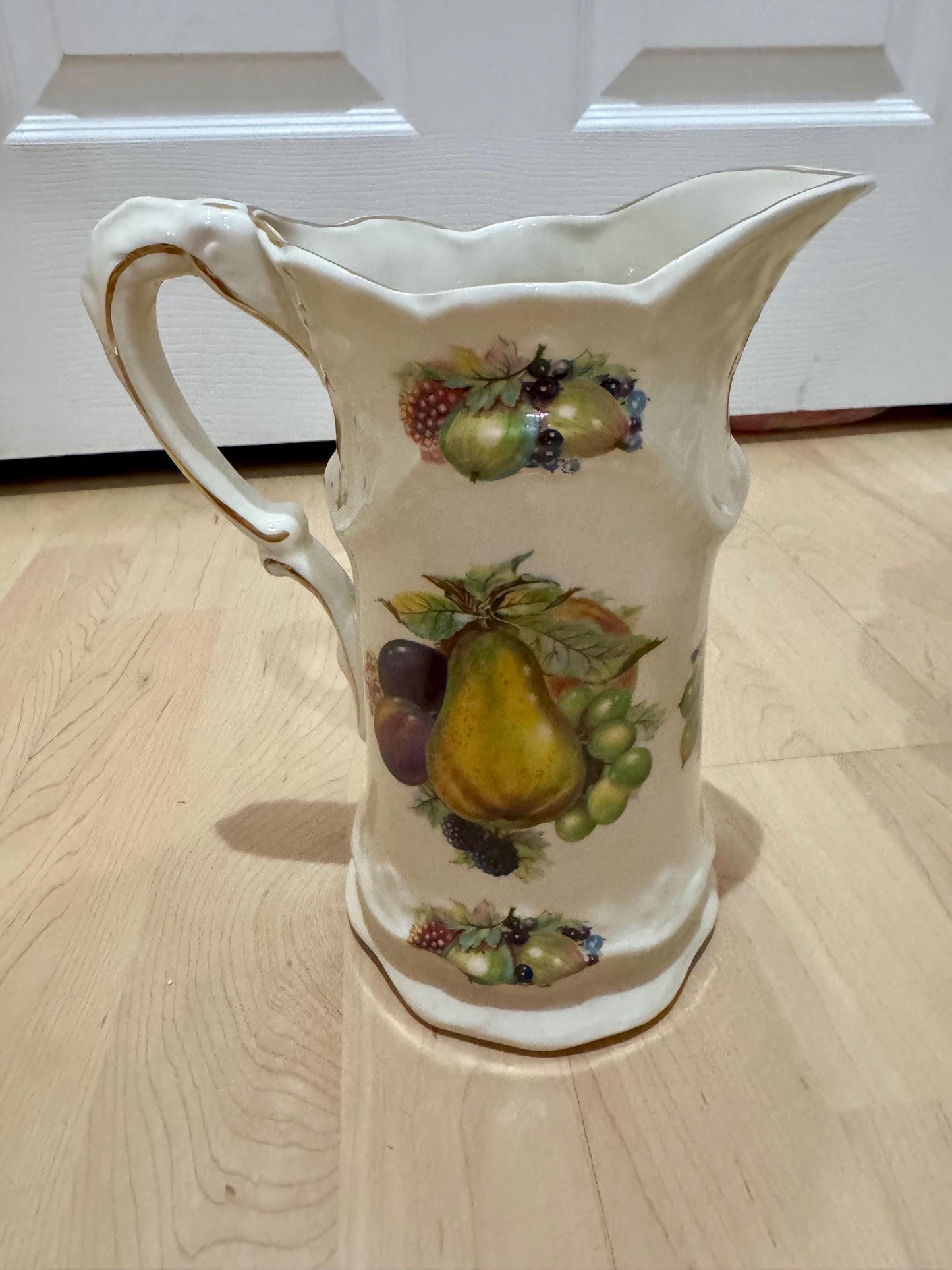 ironstone staffordshire pitcher vase floral design 14k edges
