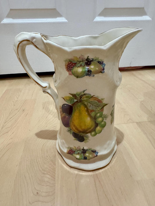 ironstone staffordshire pitcher vase floral design 14k edges