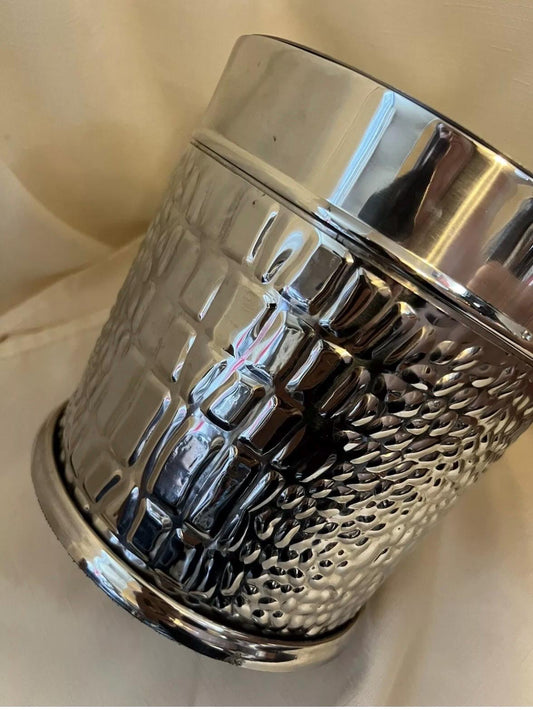 Ralph Lauren Home Bar Ware Silver Set Ice Bucket and Shaker Crocodile Repousse Pattern Stainless Retired rare