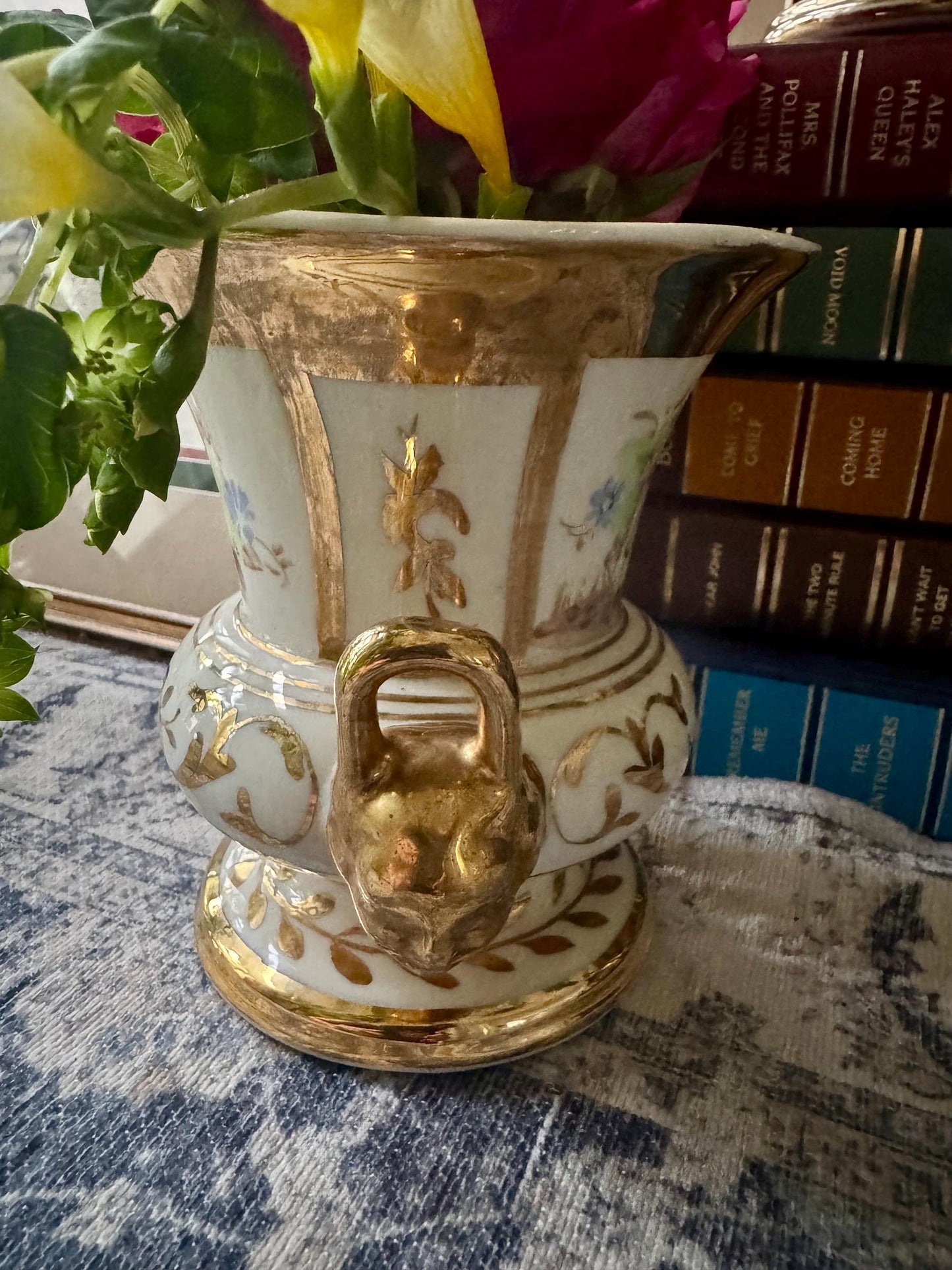 Vases Urns Pair Floral Vintage Asian with handles Tablescape Vintage Collectibe Wong Lee Chelsea House Asian Hand Painted Vases vintage urns
