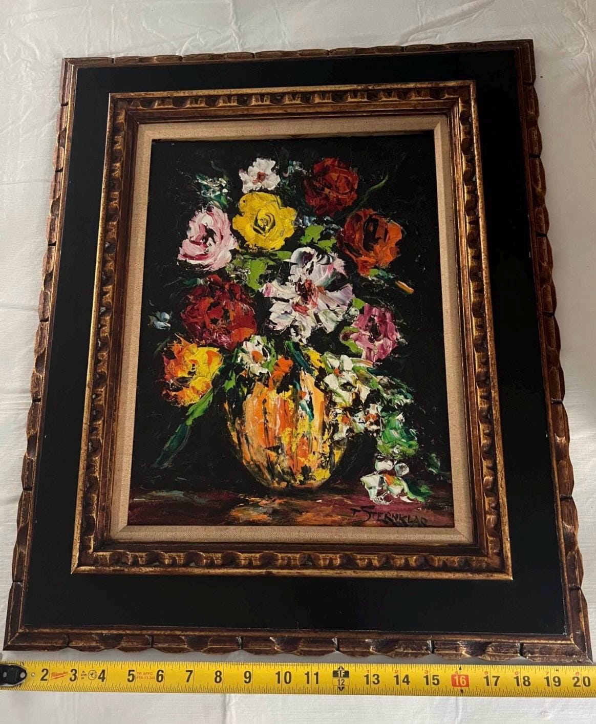 Original Oil Floral Painting Tea Sternklau Gorgeous and Collectible Gold Framed Oil on canvas