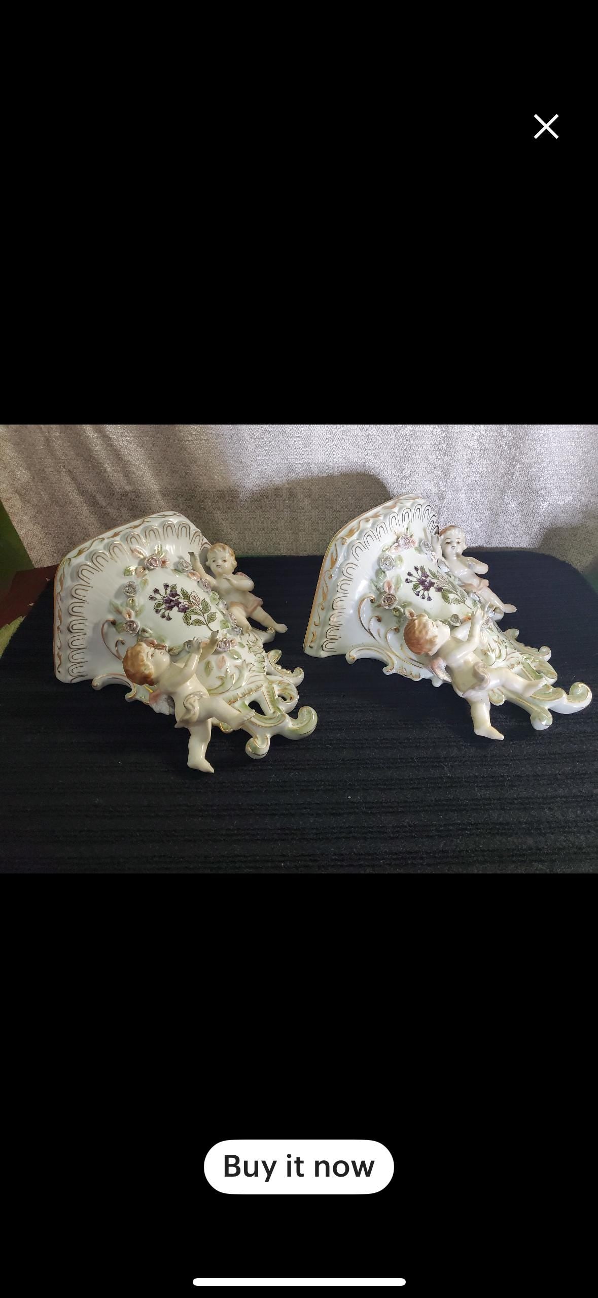 Decorative Sconces by Lenwile Ardalt Noritake Cherubs Capodimonte wall Sconces Vintage Japanese Porcelain Angels Cherubs Brigeton Decor Pair
