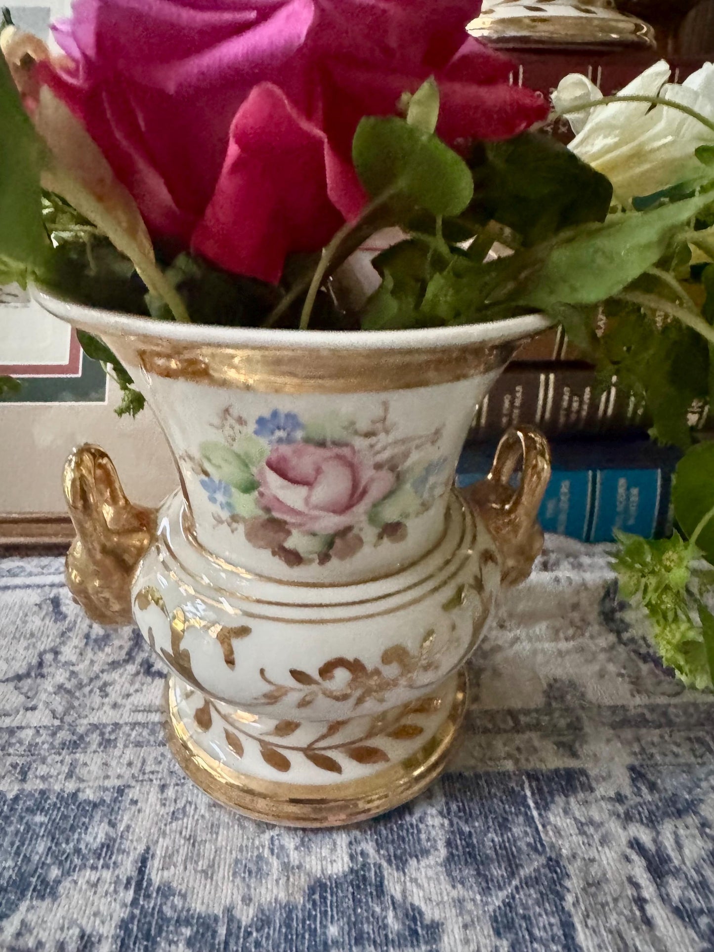 Vases Urns Pair Floral Vintage Asian with handles Tablescape Vintage Collectibe Wong Lee Chelsea House Asian Hand Painted Vases vintage urns