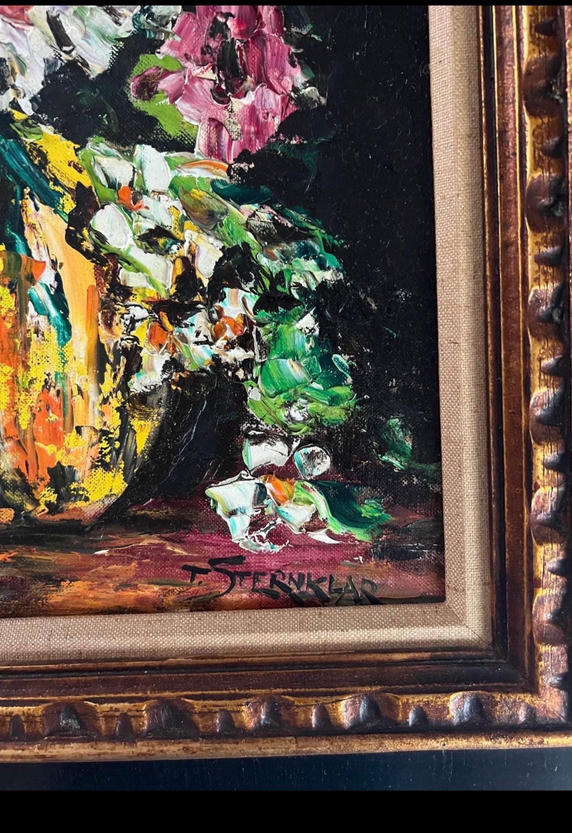 Original Oil Floral Painting Tea Sternklau Gorgeous and Collectible Gold Framed Oil on canvas