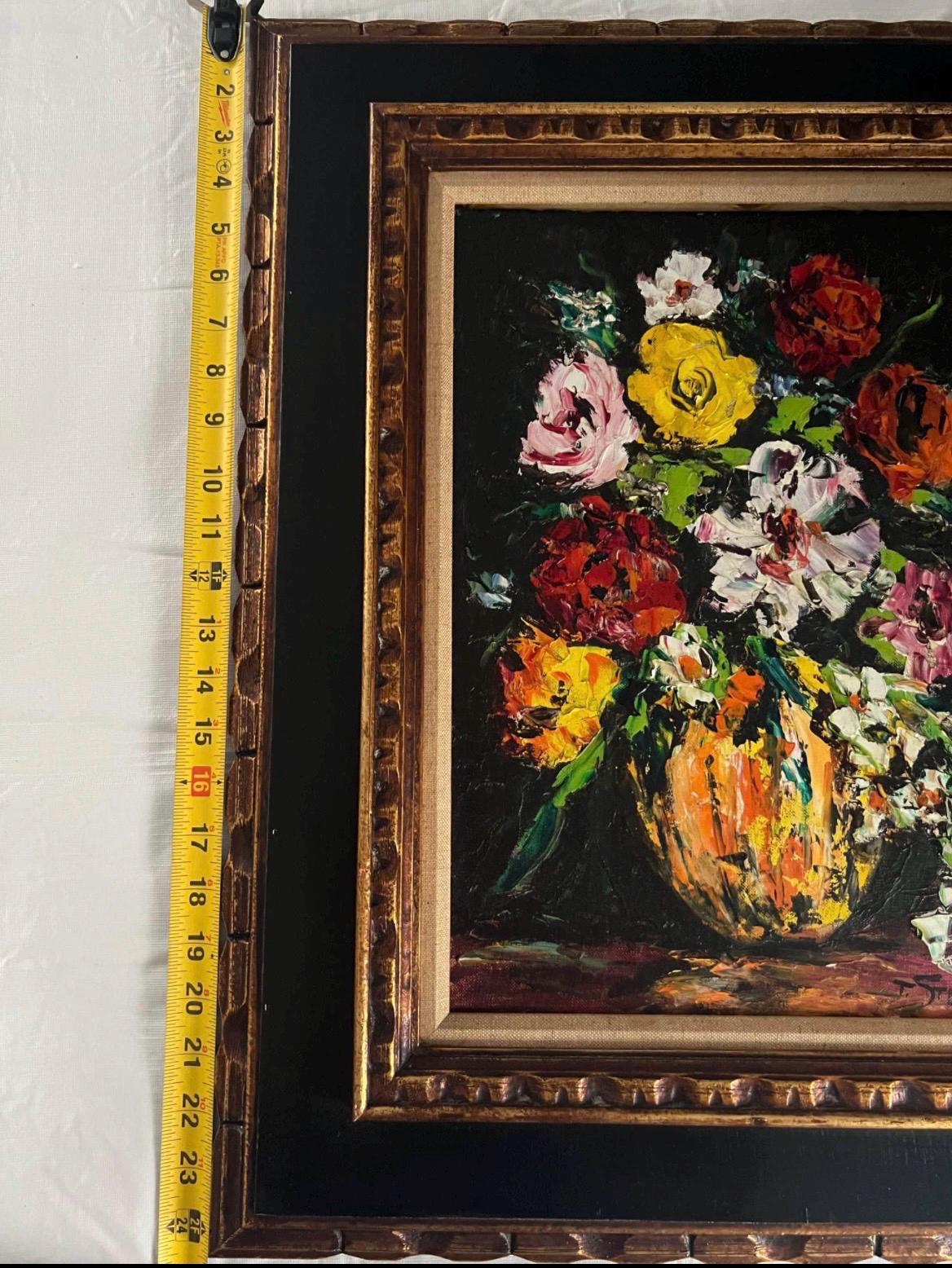 Original Oil Floral Painting Tea Sternklau Gorgeous and Collectible Gold Framed Oil on canvas