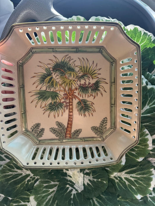 Fitz and Floyd Plate Tropical Square Tray Palm Tree