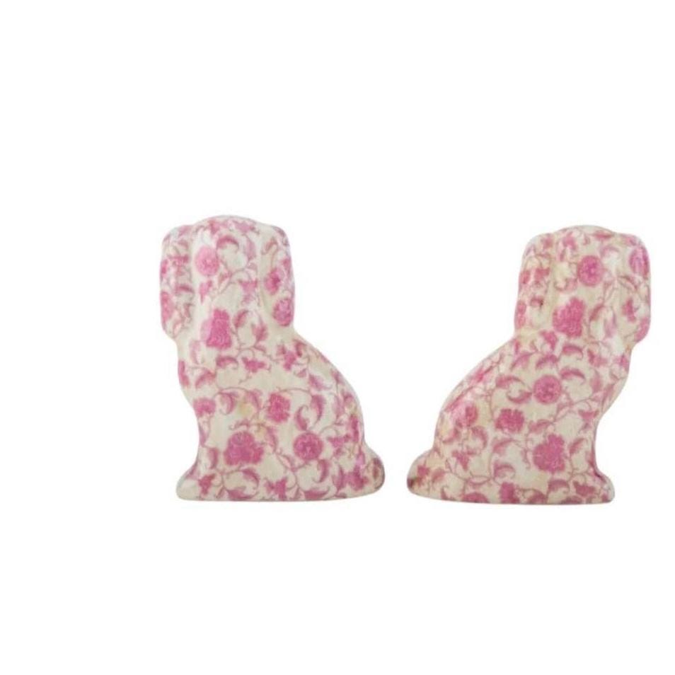 Pink Staffordshire Dogs Pair pink paisley Staffy Dogs Hand Painted Chinoserie Vintage Style Staffordshire Dogs