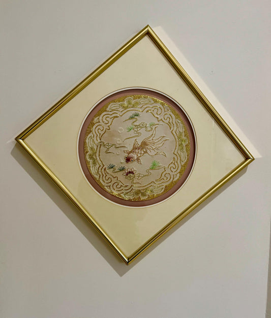 framed koi fish Chinese silk