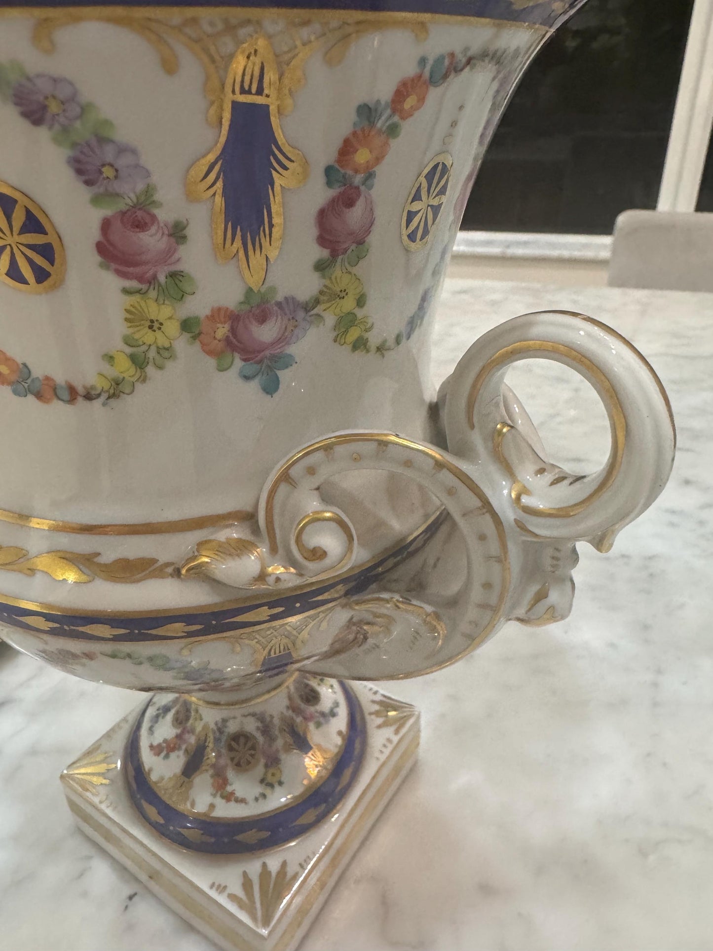 Dresden Vase Urn Floral lidded vase with handles Floral porcelain vase