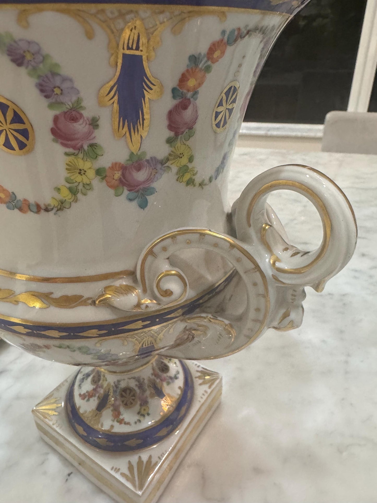 Dresden Vase Urn Floral lidded vase with handles Floral porcelain vase