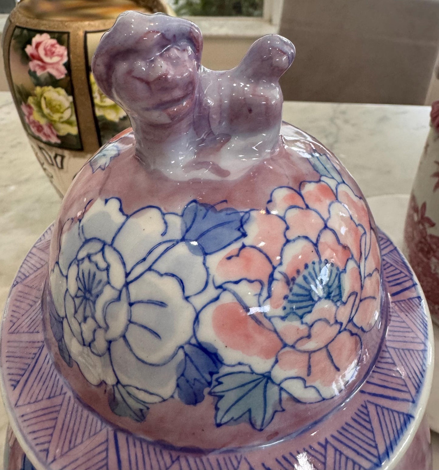 Temple Jar lavender blue with foo dog lid