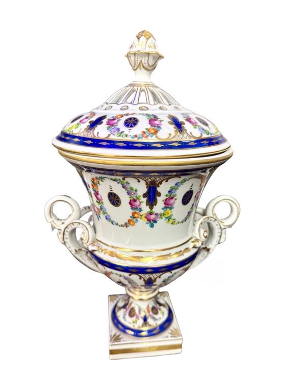 Dresden Vase Urn Floral lidded vase with handles Floral porcelain vase