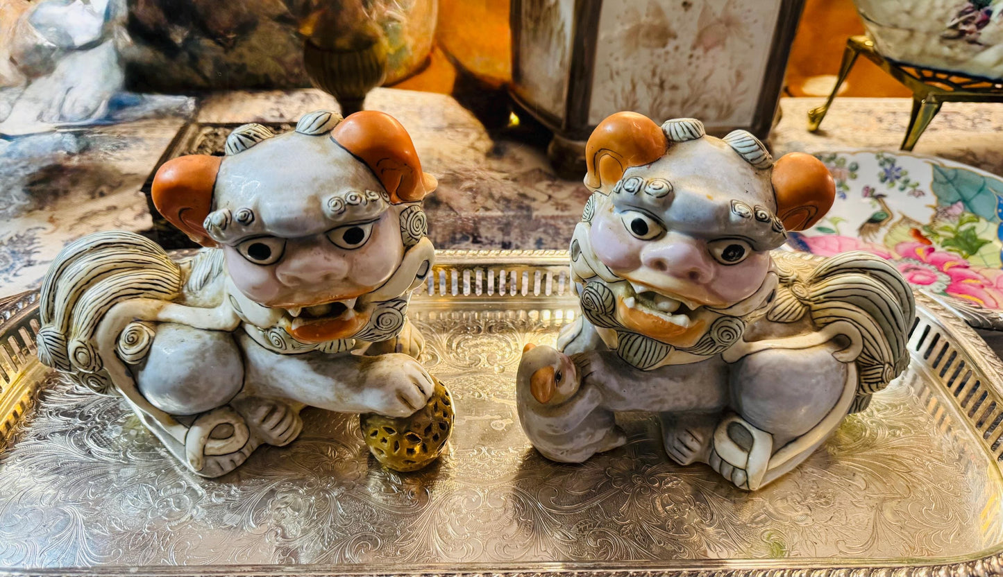 Foo Dogs Pair Vintage Chinoserie Decorative Dogs RARE Set of Chinese Foo Dogs