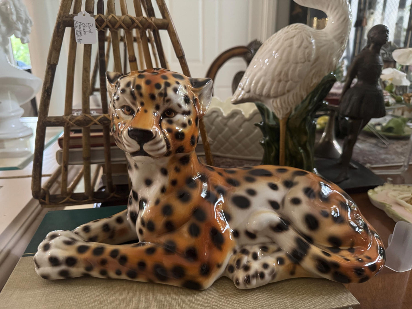 Italian Leopard Figure Porcelain leopard MCM Hollywood regency Leopard