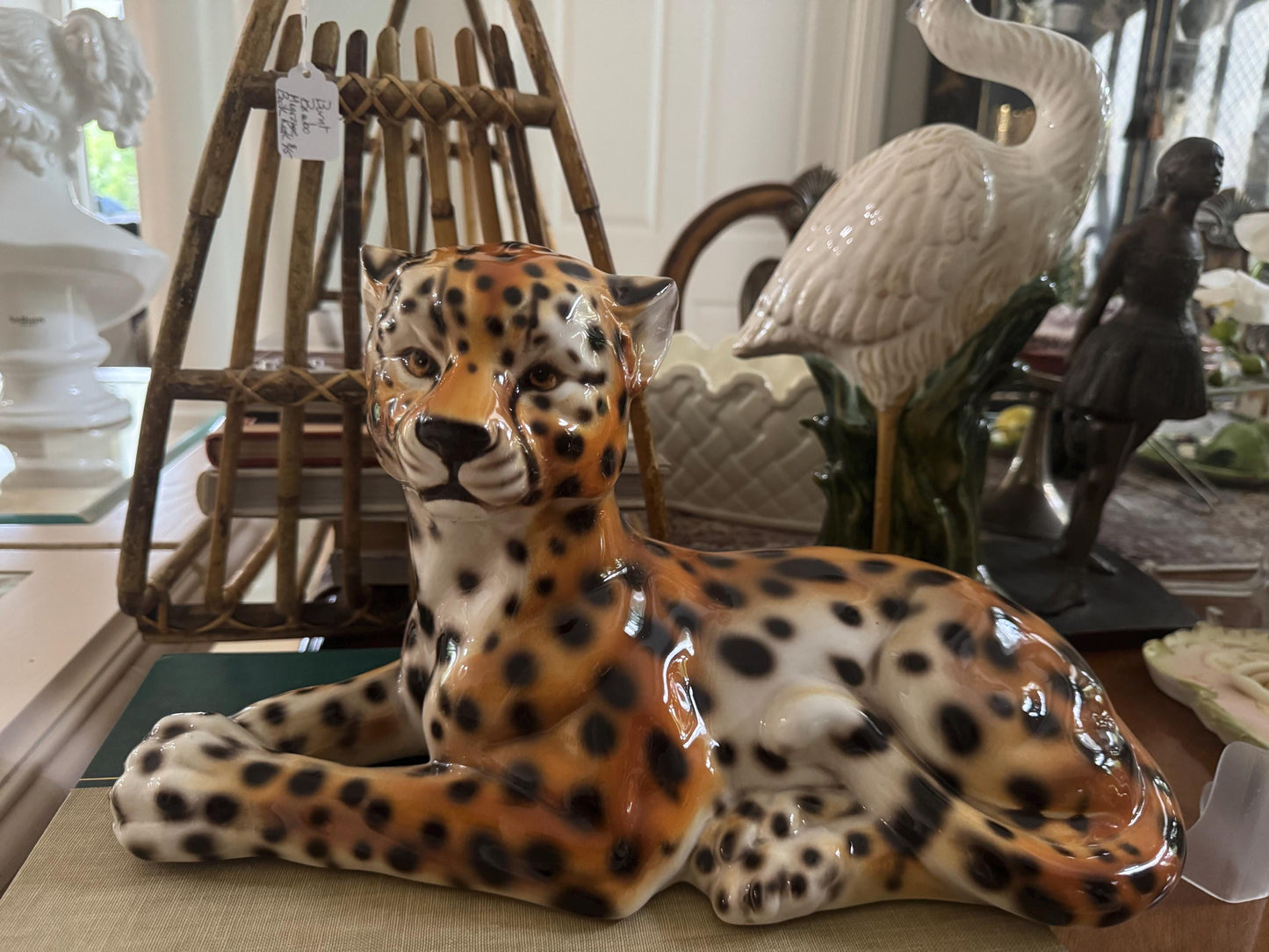 Italian Leopard Figure Porcelain leopard MCM Hollywood regency Leopard