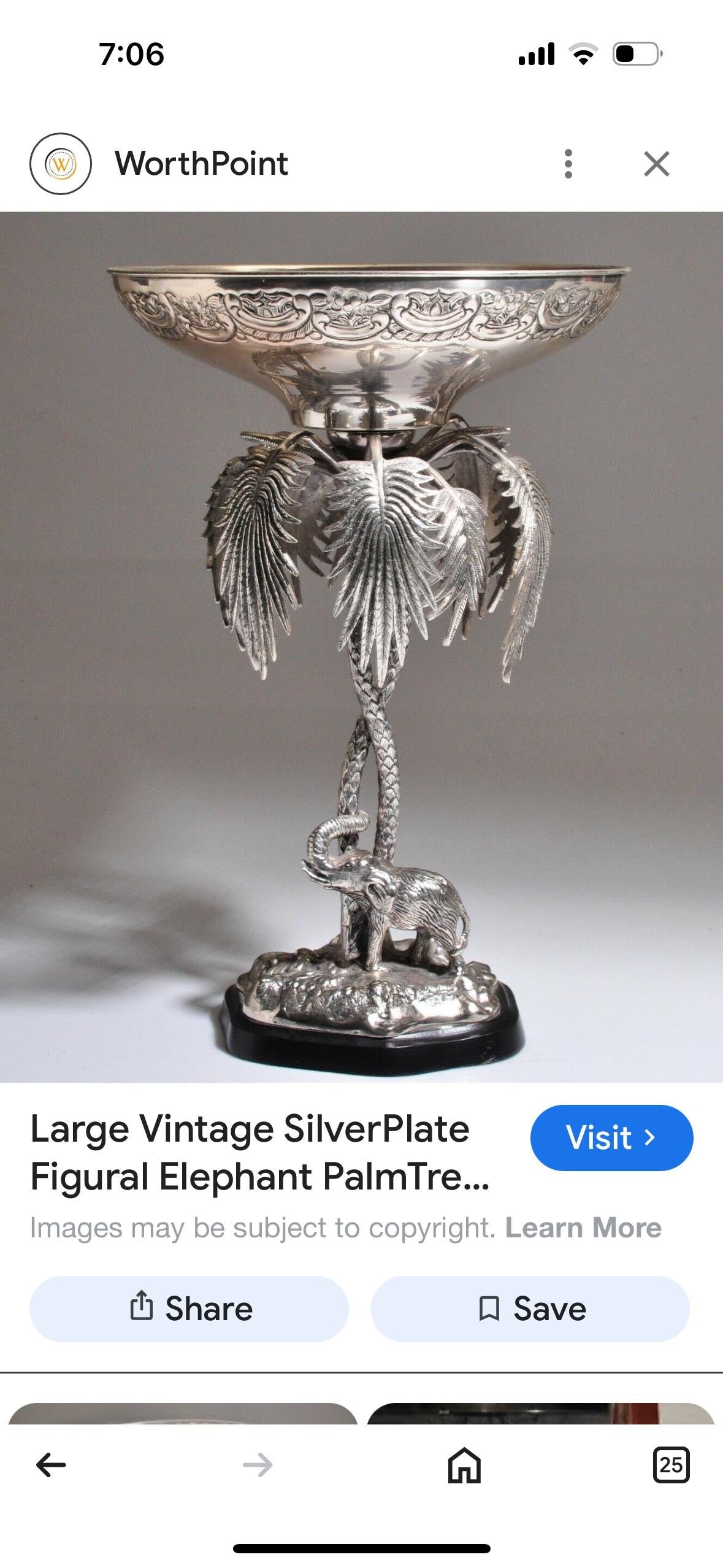 Silver Elephant Compote Bowl vintage lacquered silver from India collectible Animal bowl