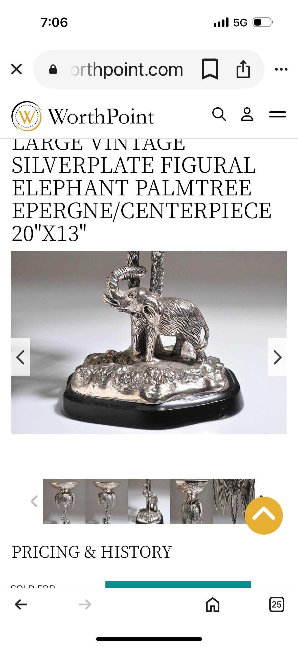 Silver Elephant Compote Bowl vintage lacquered silver from India collectible Animal bowl