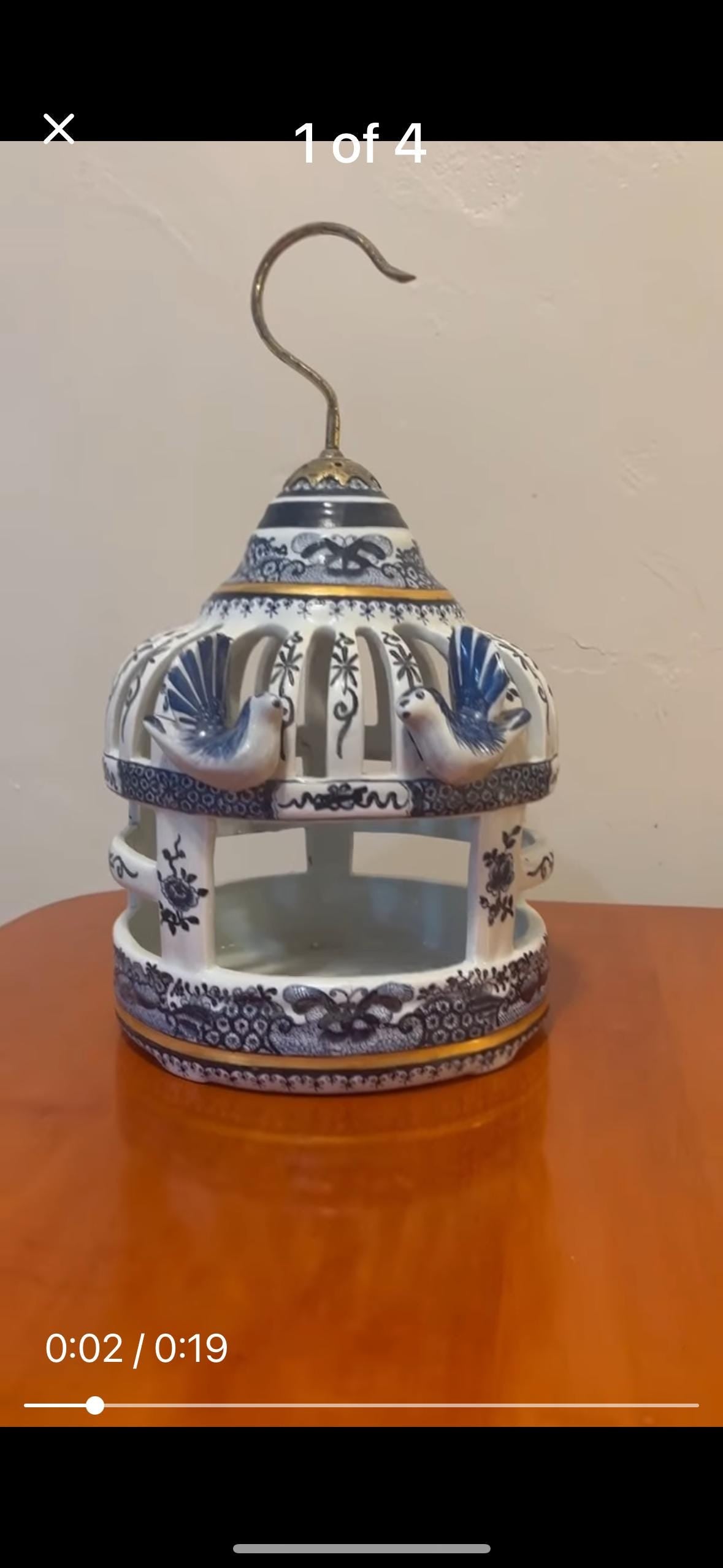 Bird Cage Porcelain Blue Oriental Accents With Brass Hanger