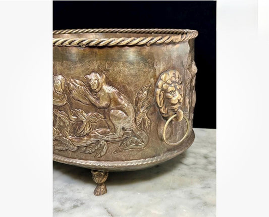 Brass Monkey Planter Castilian Imports Repousse 1960 monkey planter with lion handles