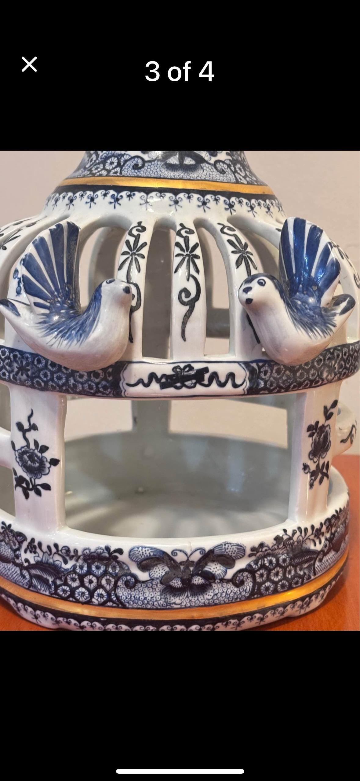 Bird Cage Porcelain Blue Oriental Accents With Brass Hanger