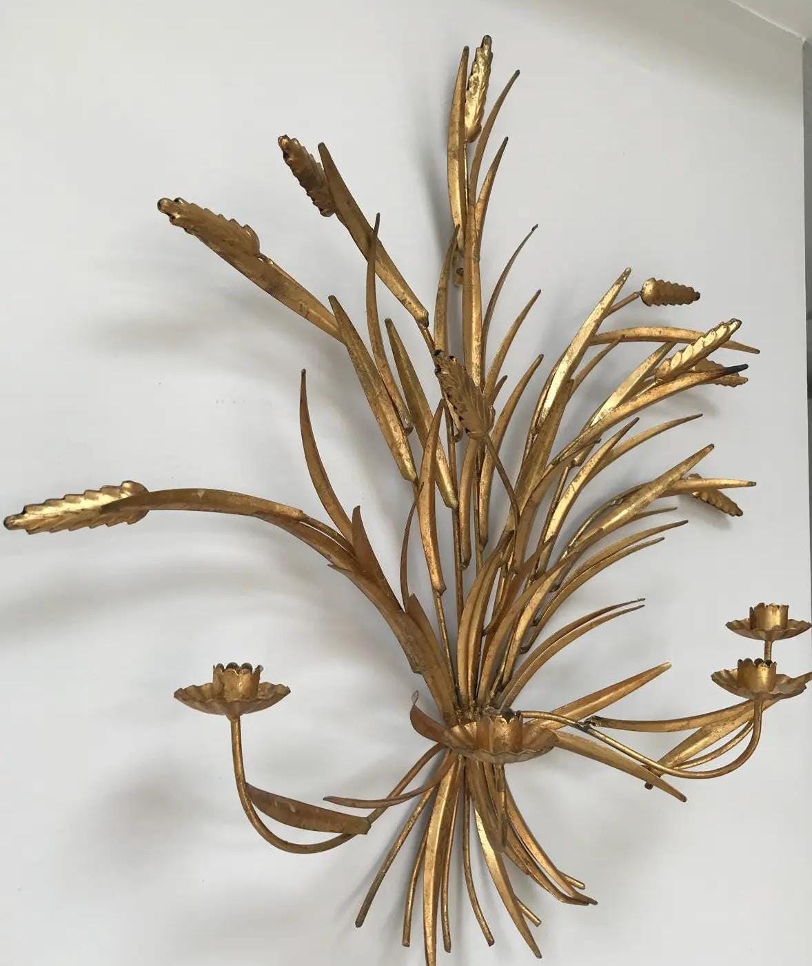 Wheat Sheaf Wall Sconce Gold Wheat Candle Sconce Hollywood Regency