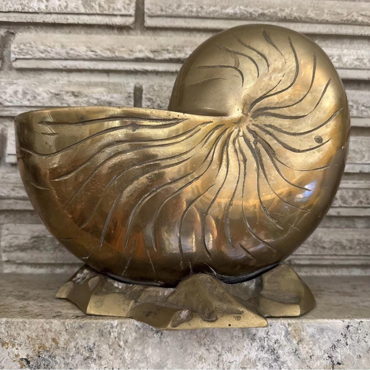 Brass shell planter vintage shell decor Coastal brass decor