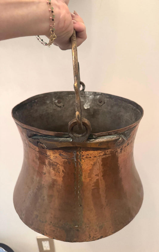 Antique Hand Hammered Copper bucket with Iron Handles Rustic Copper Bucket vintage decor