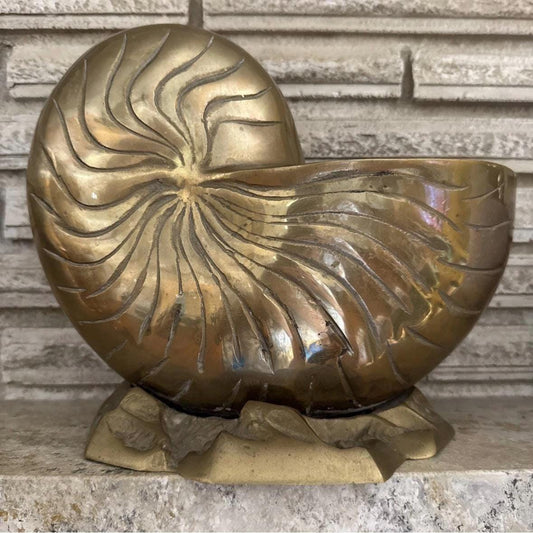 Brass shell planter vintage shell decor Coastal brass decor