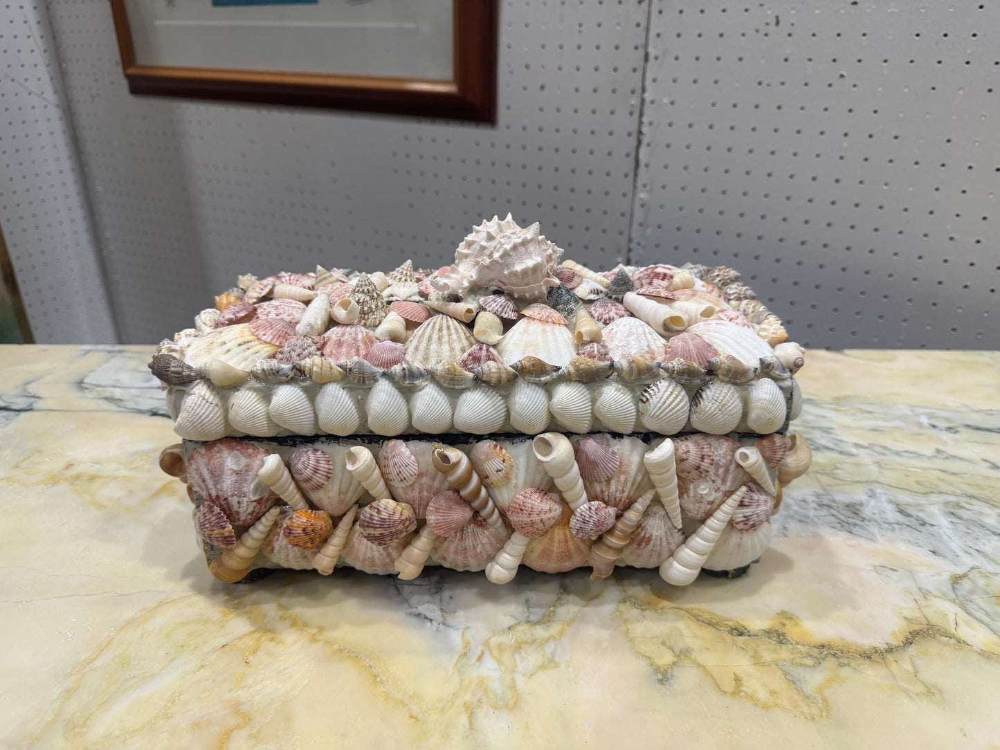 Shell Box Pinks and whites vintage with lid Coastal chic
