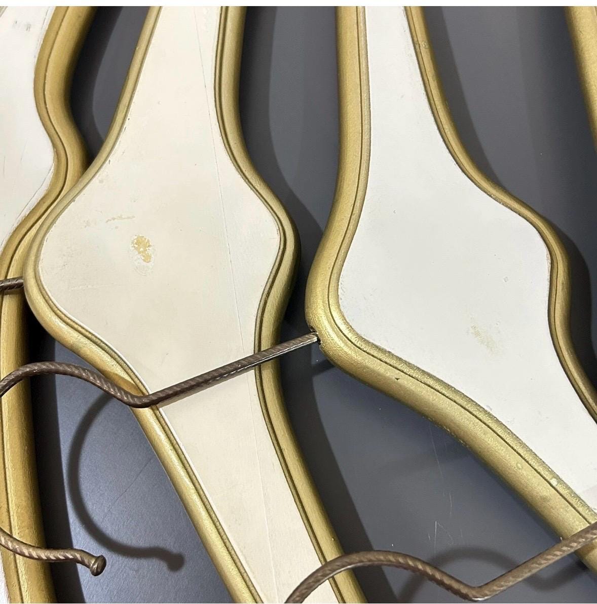 Clothing Hangers Hollywood Regency Vintage Bridal or Display Ivory gold Florentine style hanger set RARE