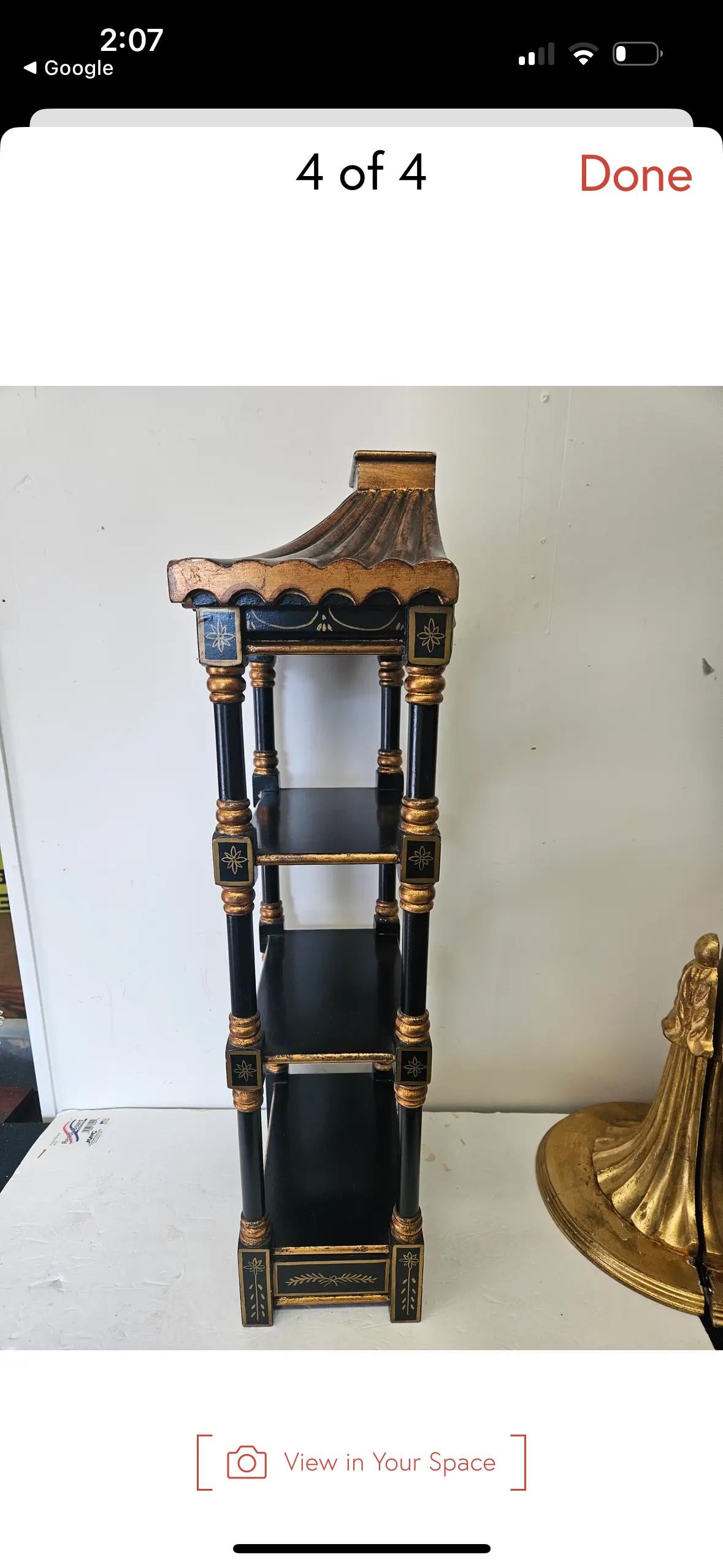 Chinoserie Pagoda Shelf Ebony and Gilt Table shelf or wall shelf
