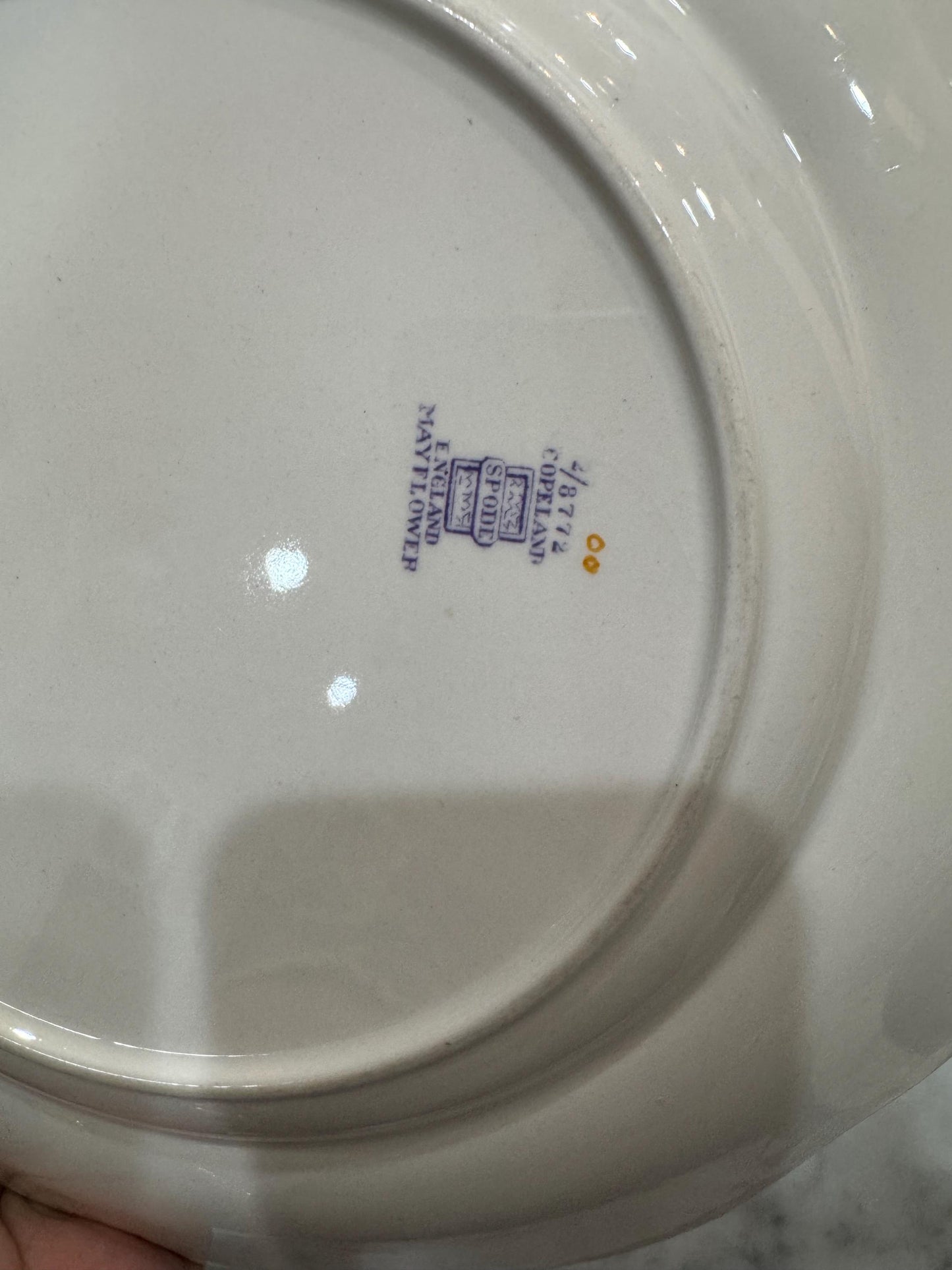 Copeland Spode lavender transferware mayflower dinner plates