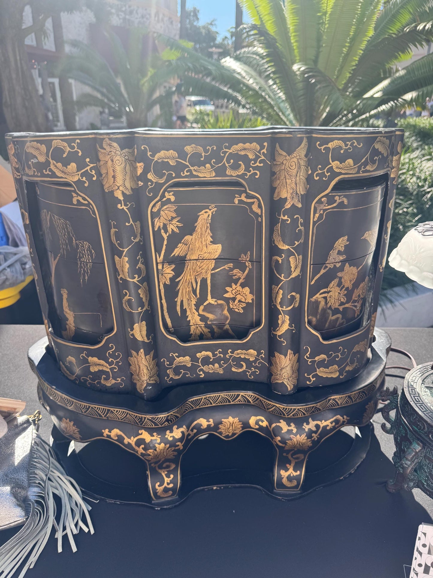 Chinese wedding box vintage black Asian piece brides basket box