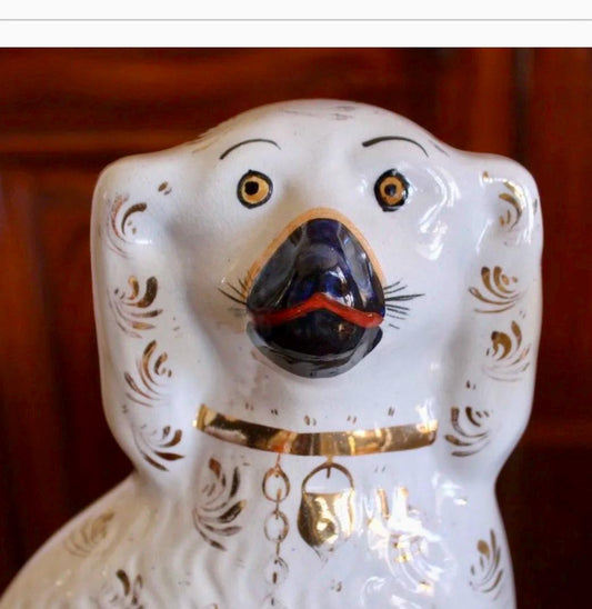 Large Staffordshire Spaniels Mantle Dogs 19th century English Staffy Dogs Luster ware style