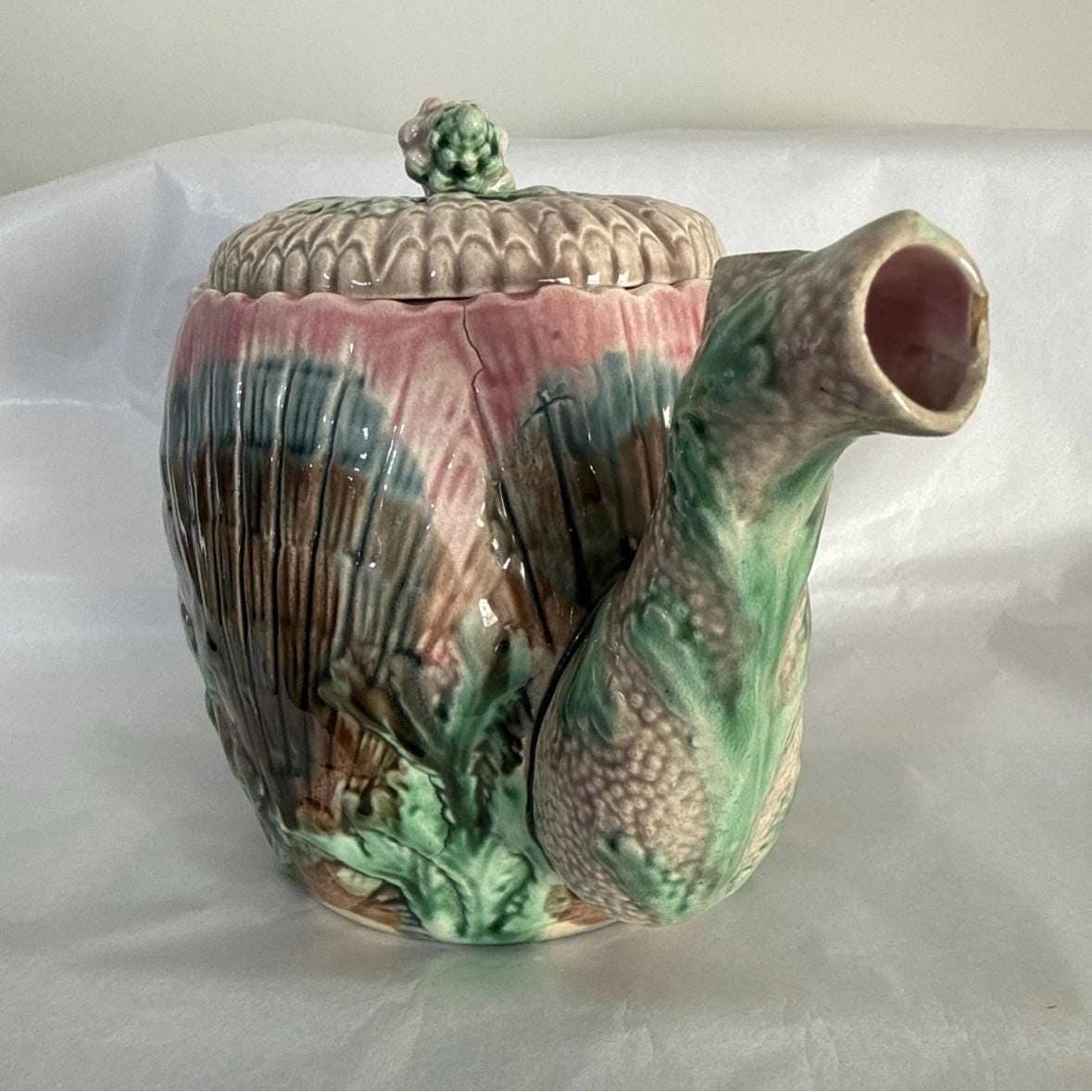 Majolica Etruscan Tea Pot Seaweed Pottery Griffin Hall