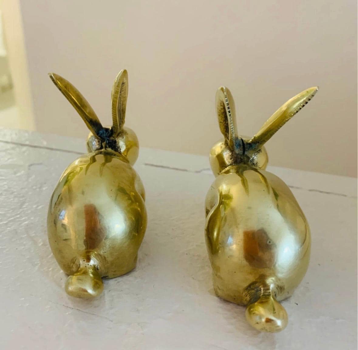 Vintage Brass Bunnies Pair Adorable spring decor set of 2 brass rabbits