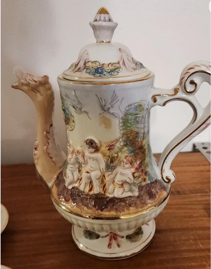 Capodimonte Italian Cups Saucers Antique Teapot Italian creamer made In Italy sugar bowl Espesso Set Amazing Set Rare