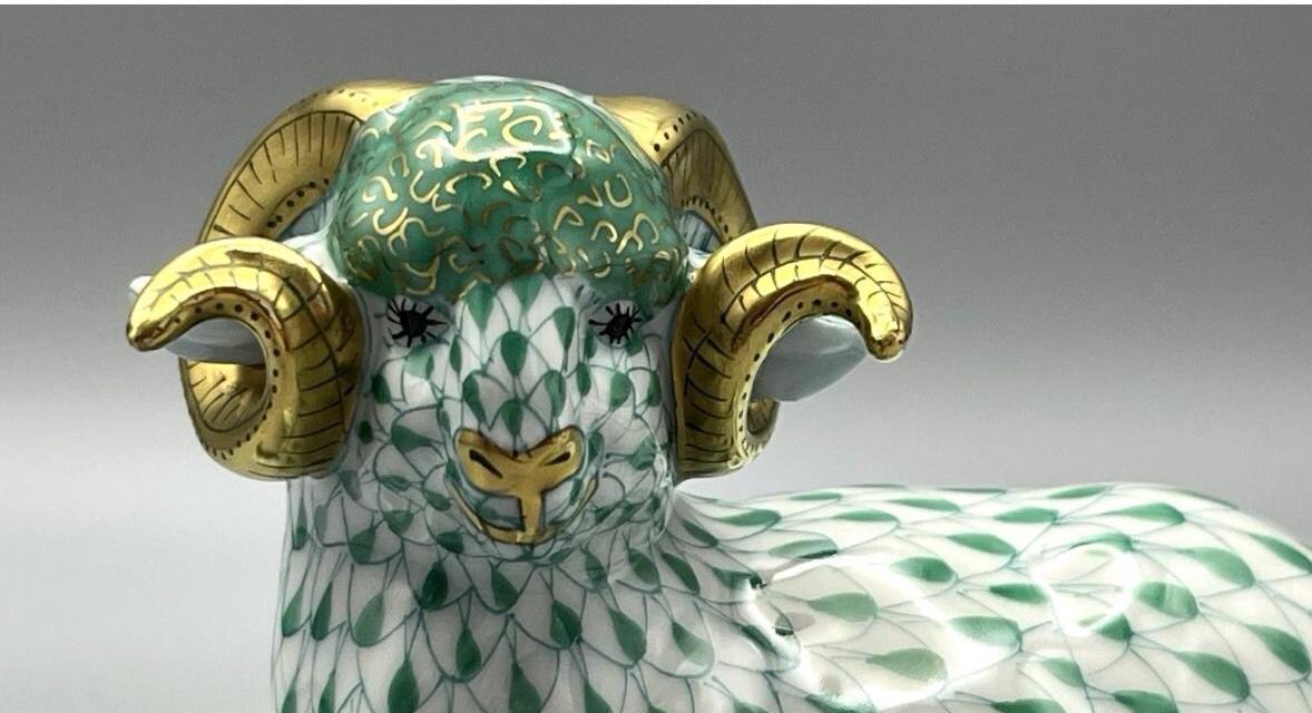 Herend Ram Figurine Collectibe green Herend figurine Herend Retired Ram
