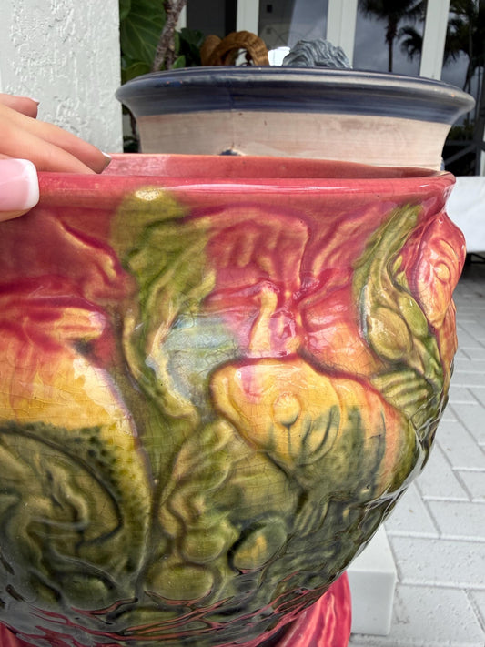 majolica fish pot with stand