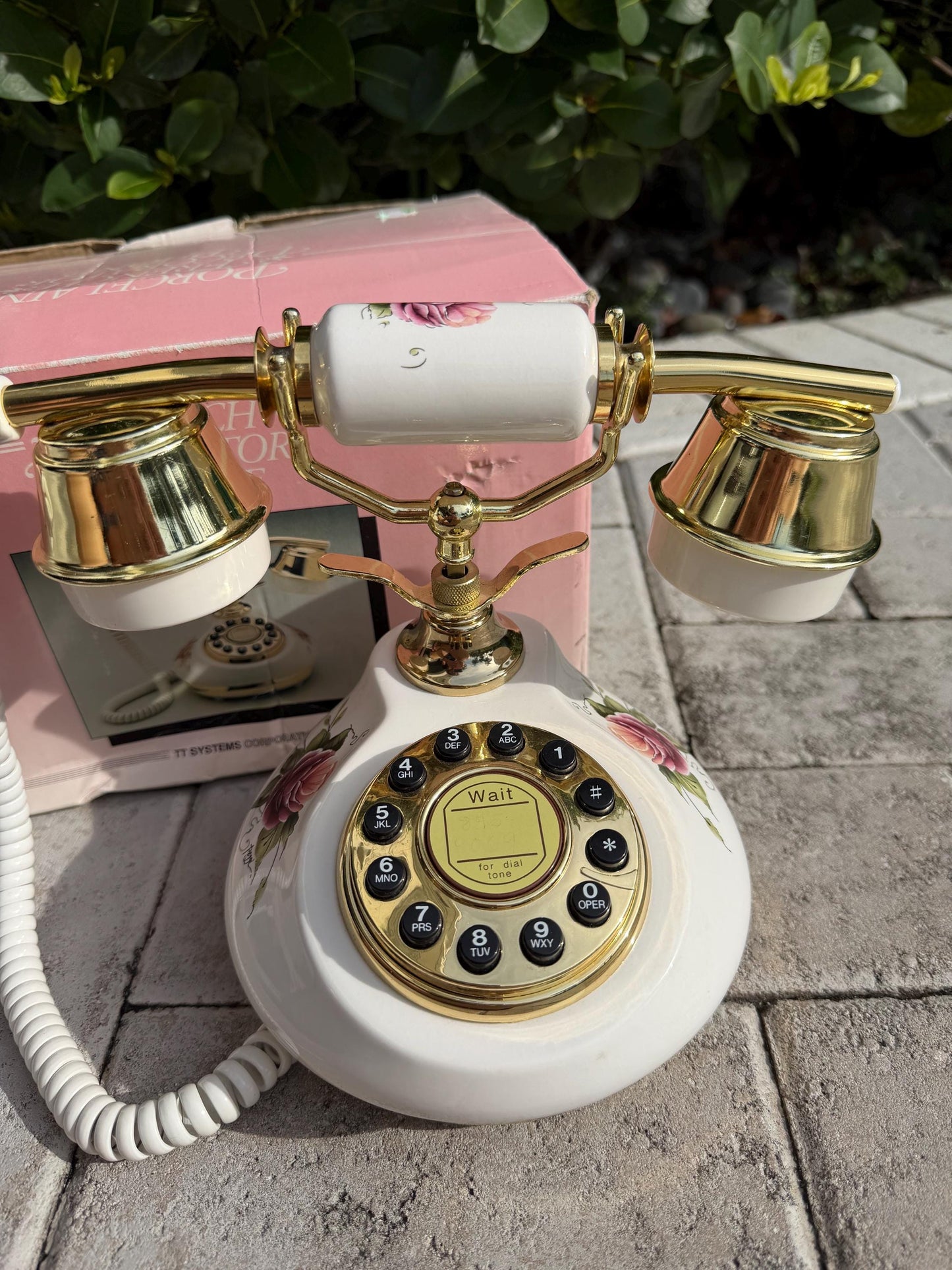 Porcelain French phone with box mcm phone decor Hollywoid regency decor